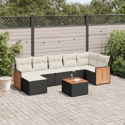 8 Piece Garden Sofa Set with Cushions Black Poly Rattan