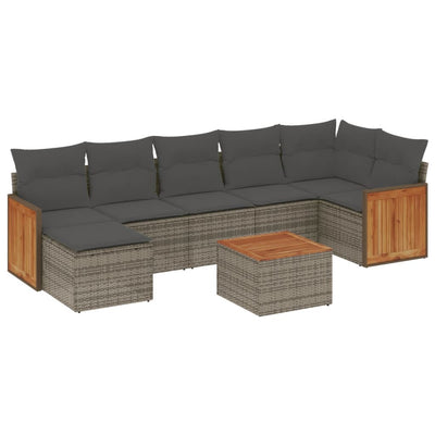 8 Piece Garden Sofa Set with Cushions Grey Poly Rattan