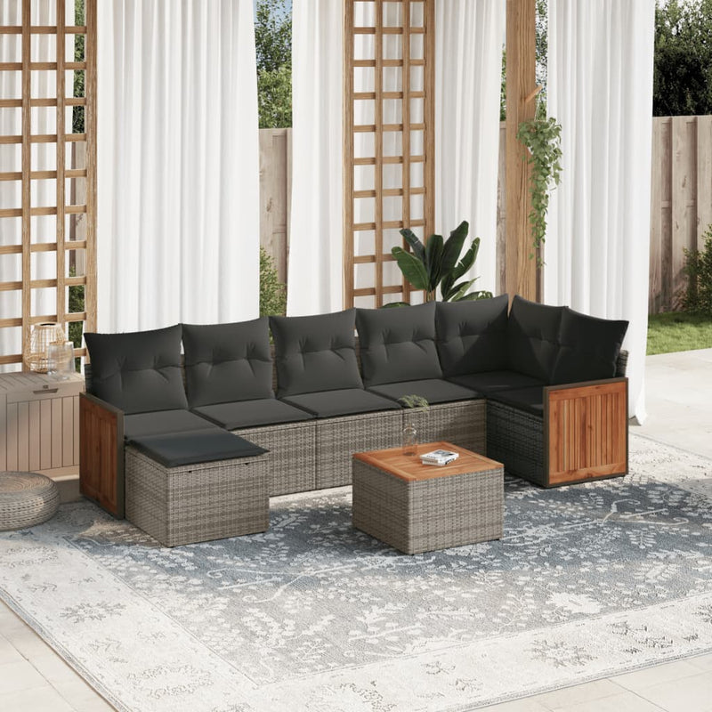 8 Piece Garden Sofa Set with Cushions Grey Poly Rattan