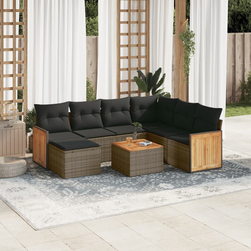 8 Piece Garden Sofa Set with Cushions Grey Poly Rattan