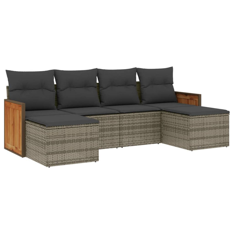 6 Piece Garden Sofa Set with Cushions Grey Poly Rattan