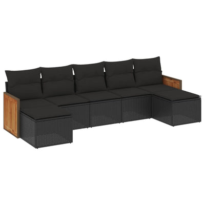 7 Piece Garden Sofa Set with Cushions Black Poly Rattan