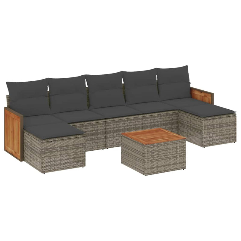 8 Piece Garden Sofa Set with Cushions Grey Poly Rattan