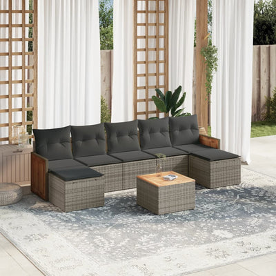 8 Piece Garden Sofa Set with Cushions Grey Poly Rattan