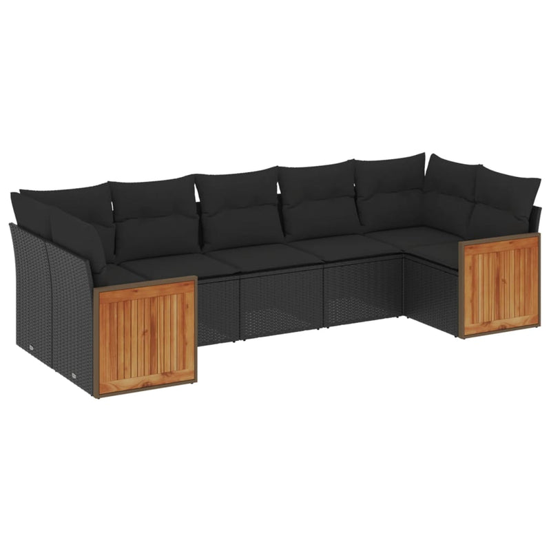 7 Piece Garden Sofa Set with Cushions Black Poly Rattan