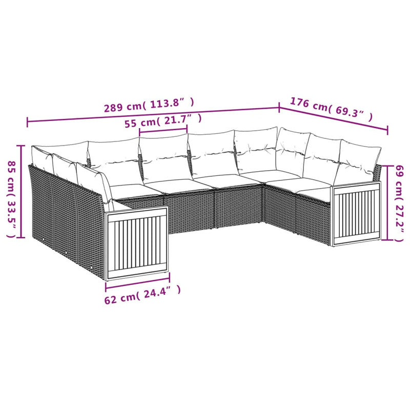 9 Piece Garden Sofa Set with Cushions Beige Poly Rattan