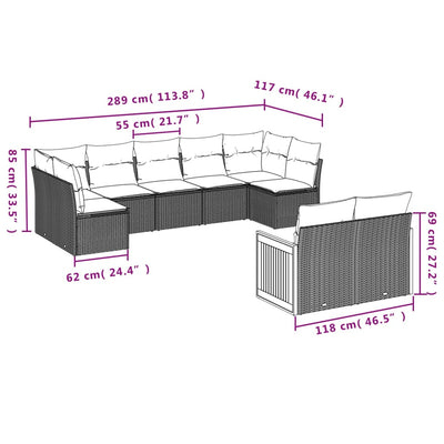 9 Piece Garden Sofa Set with Cushions Grey Poly Rattan