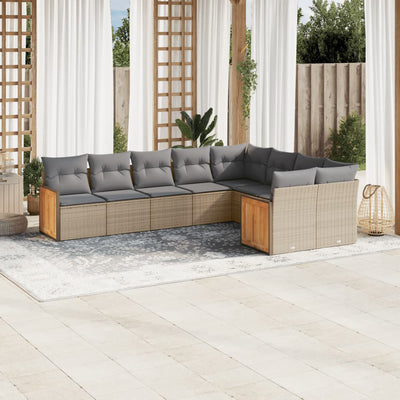 9 Piece Garden Sofa Set with Cushions Beige Poly Rattan