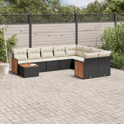 10 Piece Garden Sofa Set with Cushions Black Poly Rattan