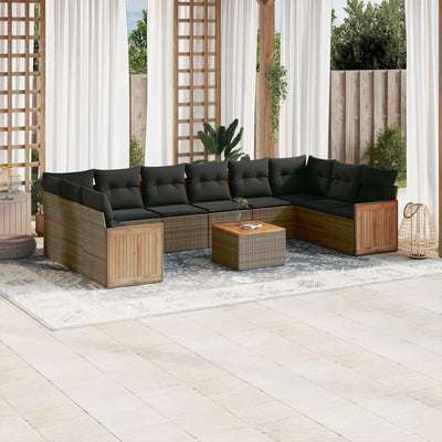 11 Piece Garden Sofa Set with Cushions Grey Poly Rattan