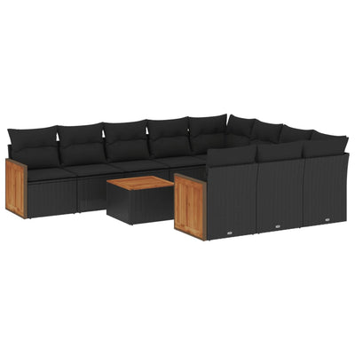 11 Piece Garden Sofa Set with Cushions Black Poly Rattan