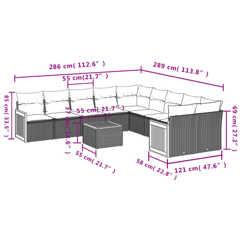 11 Piece Garden Sofa Set with Cushions Grey Poly Rattan