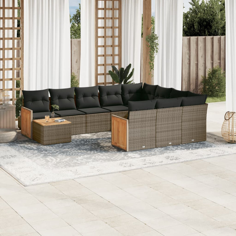 11 Piece Garden Sofa Set with Cushions Grey Poly Rattan