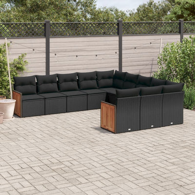 11 Piece Garden Sofa Set with Cushions Black Poly Rattan