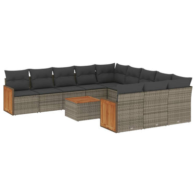 12 Piece Garden Sofa Set with Cushions Grey Poly Rattan