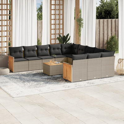 12 Piece Garden Sofa Set with Cushions Grey Poly Rattan