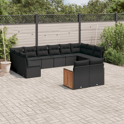 12 Piece Garden Sofa Set with Cushions Black Poly Rattan