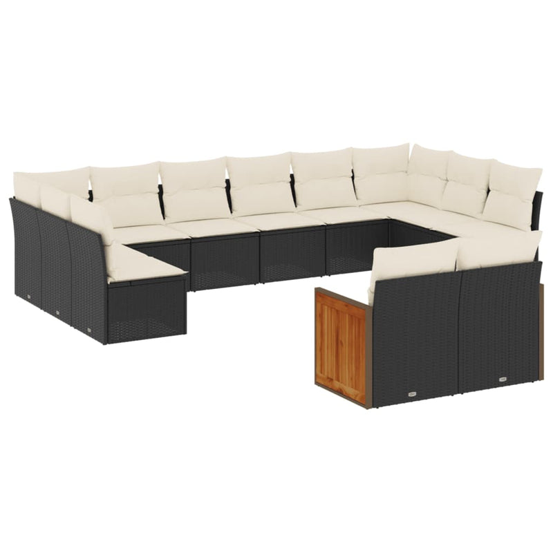 12 Piece Garden Sofa Set with Cushions Black Poly Rattan