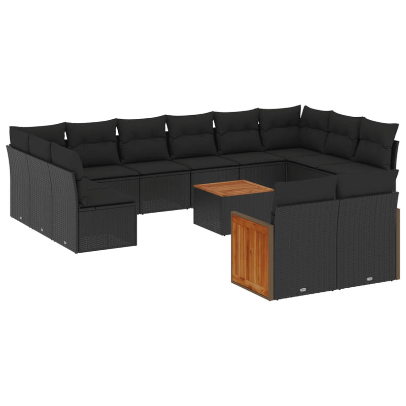 13 Piece Garden Sofa Set with Cushions Black Poly Rattan