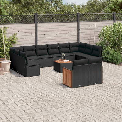 13 Piece Garden Sofa Set with Cushions Black Poly Rattan