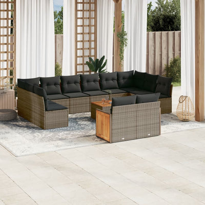 13 Piece Garden Sofa Set with Cushions Grey Poly Rattan