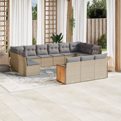 13 Piece Garden Sofa Set with Cushions Beige Poly Rattan