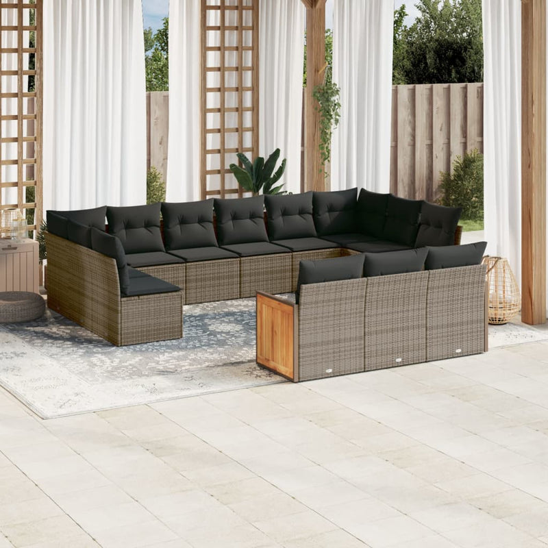 13 Piece Garden Sofa Set with Cushions Grey Poly Rattan