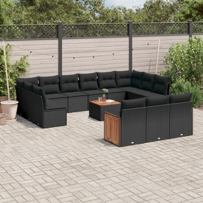 14 Piece Garden Sofa Set with Cushions Black Poly Rattan