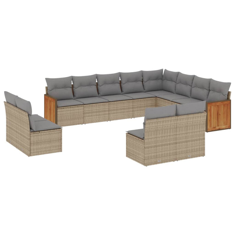 12 Piece Garden Sofa Set with Cushions Beige Poly Rattan