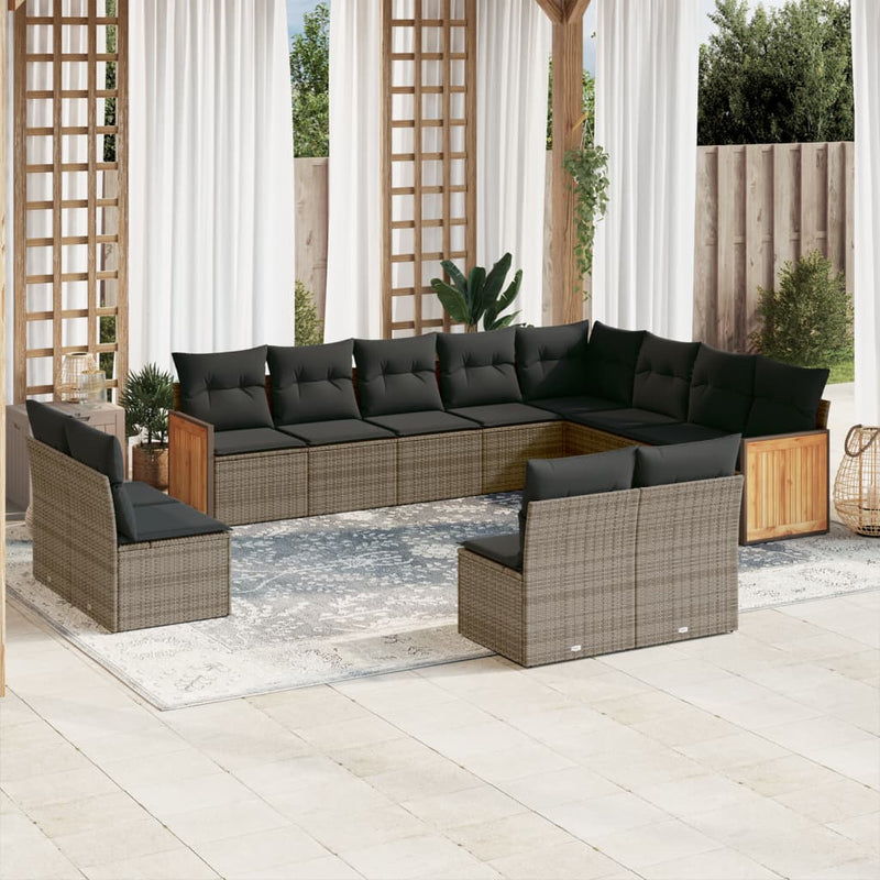 12 Piece Garden Sofa Set with Cushions Grey Poly Rattan