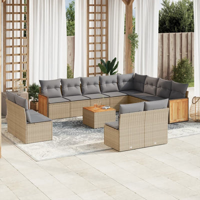 13 Piece Garden Sofa Set with Cushions Beige Poly Rattan