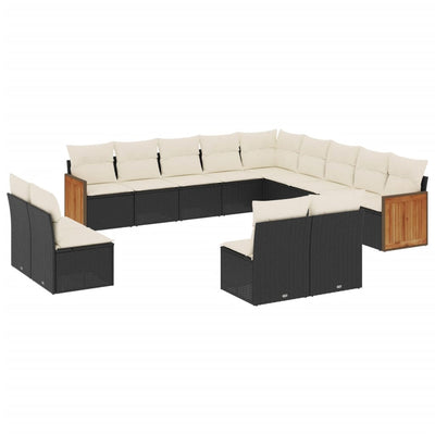 13 Piece Garden Sofa Set with Cushions Black Poly Rattan