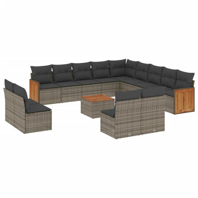 14 Piece Garden Sofa Set with Cushions Grey Poly Rattan