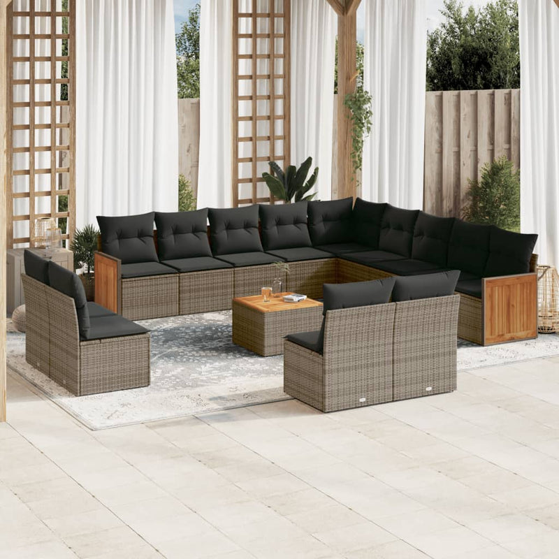 14 Piece Garden Sofa Set with Cushions Grey Poly Rattan