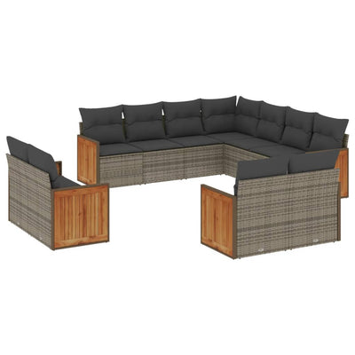 11 Piece Garden Sofa Set with Cushions Grey Poly Rattan