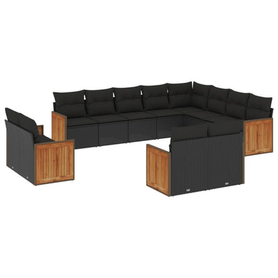 12 Piece Garden Sofa Set with Cushions Black Poly Rattan