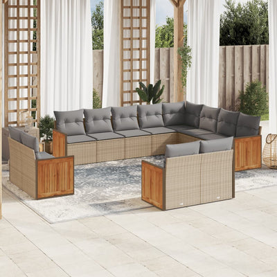 12 Piece Garden Sofa Set with Cushions Beige Poly Rattan