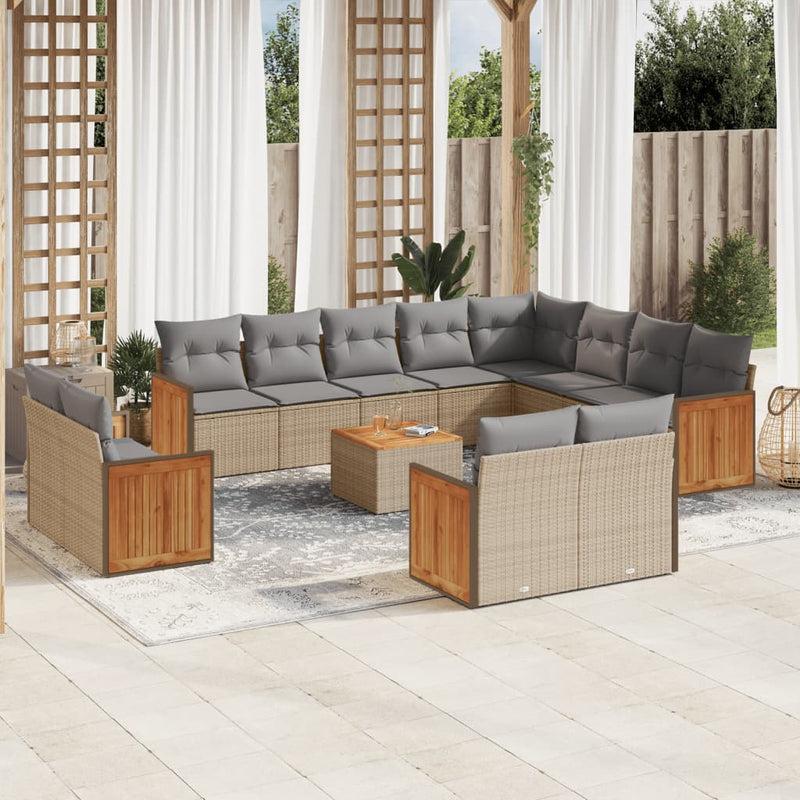 13 Piece Garden Sofa Set with Cushions Beige Poly Rattan