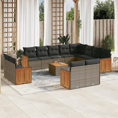 13 Piece Garden Sofa Set with Cushions Grey Poly Rattan