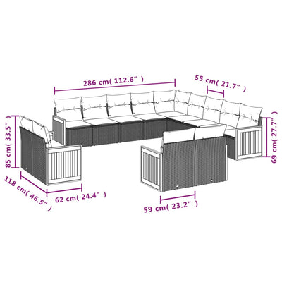 13 Piece Garden Sofa Set with Cushions Grey Poly Rattan