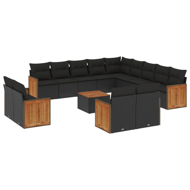 14 Piece Garden Sofa Set with Cushions Black Poly Rattan