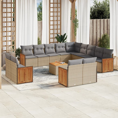 14 Piece Garden Sofa Set with Cushions Beige Poly Rattan