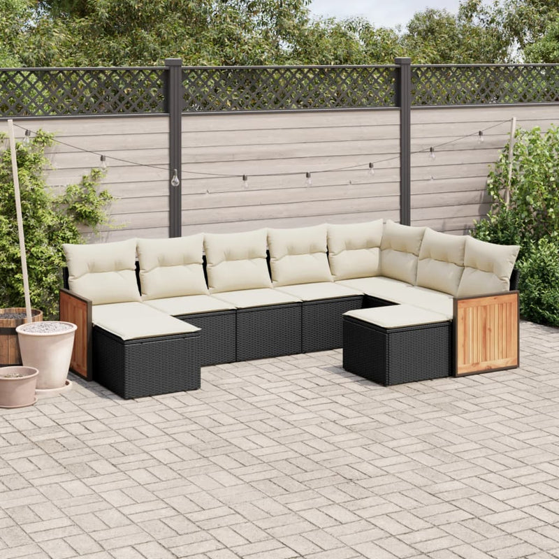 9 Piece Garden Sofa Set with Cushions Black Poly Rattan