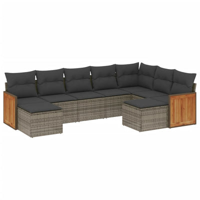 9 Piece Garden Sofa Set with Cushions Grey Poly Rattan