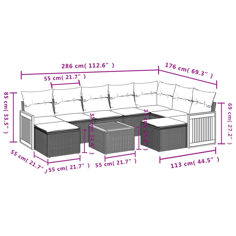 10 Piece Garden Sofa Set with Cushions Grey Poly Rattan