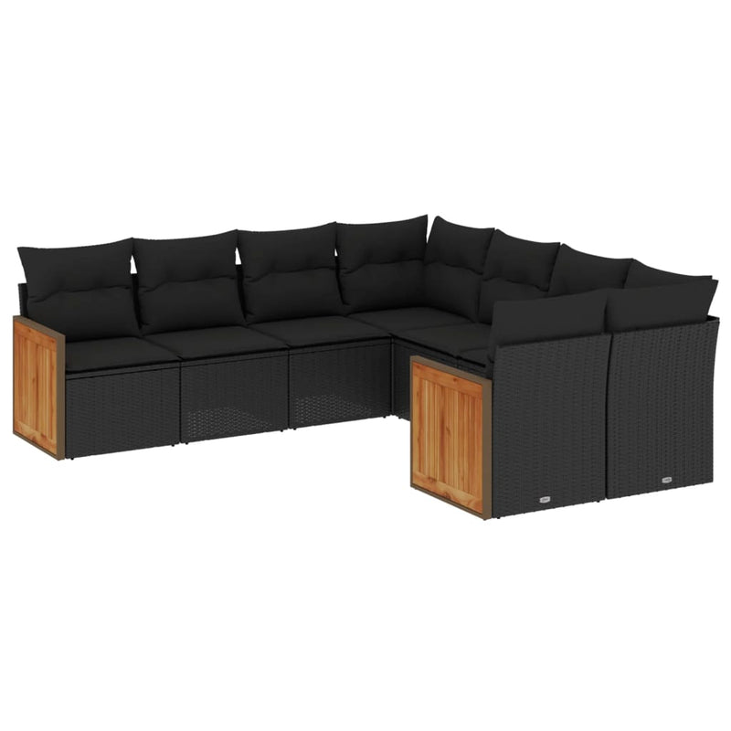 8 Piece Garden Sofa Set with Cushions Black Poly Rattan