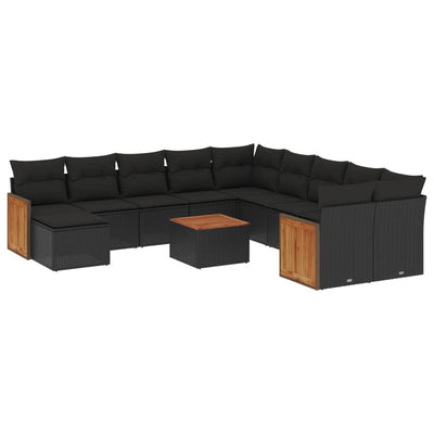 12 Piece Garden Sofa Set with Cushions Black Poly Rattan