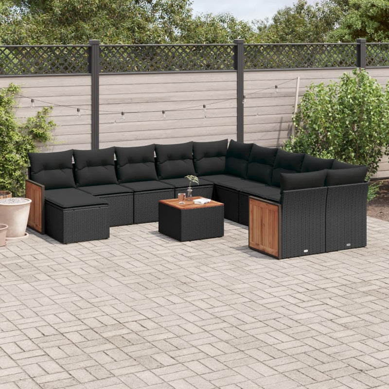 12 Piece Garden Sofa Set with Cushions Black Poly Rattan