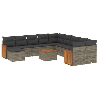 12 Piece Garden Sofa Set with Cushions Grey Poly Rattan