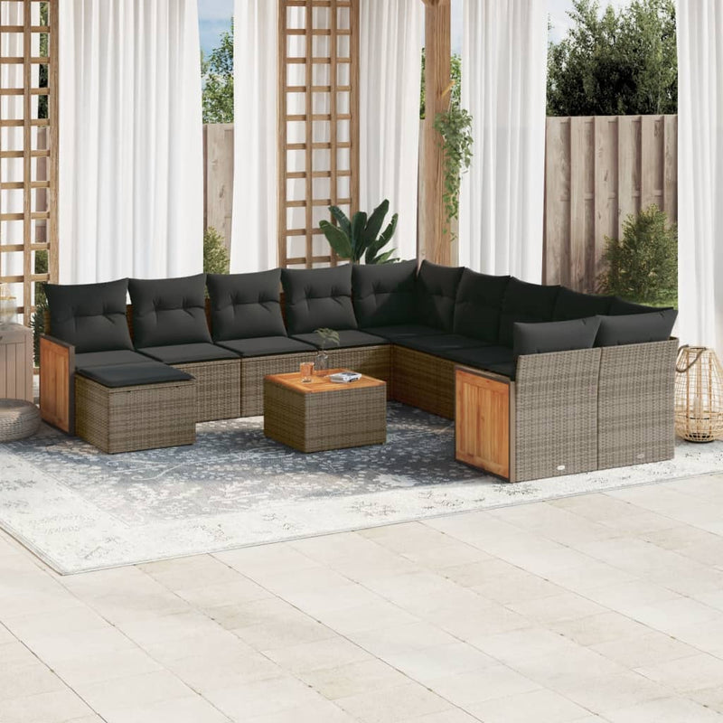 12 Piece Garden Sofa Set with Cushions Grey Poly Rattan